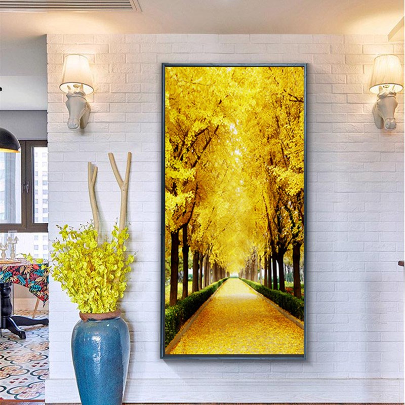 室内玄关装修壁画楼梯装饰画新中式植物古画有框画简框画山水挂画图片