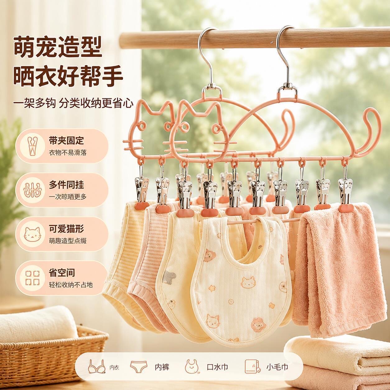 新款猫咪晾衣架婴儿晾衣架防滑