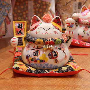 饰品 家用招财猫小号可爱办公室桌面摆件陶瓷存钱罐迷你家居车载装