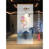禅意荷花屏风隔断帘客厅悬挂遮挡帘国风半透纱挂画透镜吊挂门帘