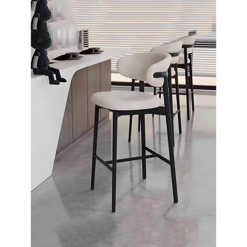 现代简约实木吧椅北欧轻奢设计师布艺椅子客厅靠背椅家用客厅吧椅