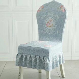 高档加厚防抓通用欧式椅子套裙摆印花边圆靠背连身弧形餐椅座套罩
