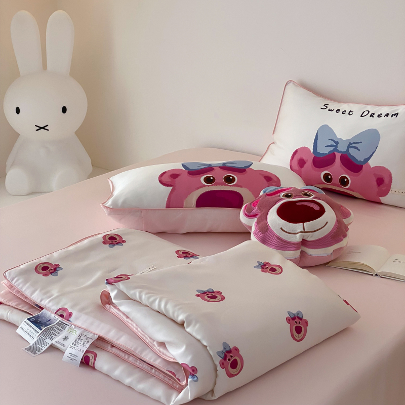 草莓熊卡通80支兰精天丝丝滑夏凉被单双人空调被冰丝夏被可机洗