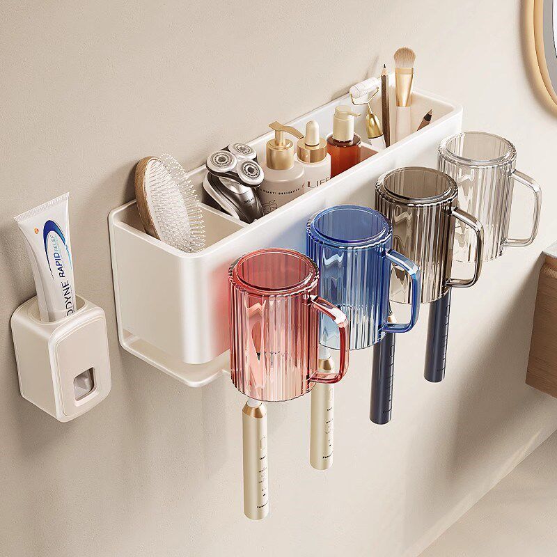 不锈钢牙刷置物架子免打孔卫生间漱口杯牙具壁挂式电动牙刷杯套装