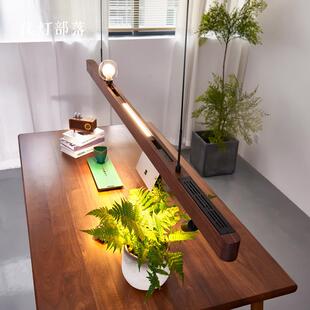 黑胡桃木上下发光一字长条吊灯现代极简中式茶室饭厅餐桌专用灯具