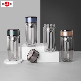 明霞双层玻璃杯鹅蛋杯简约高档男士茶杯商务办公杯家用车载水杯子