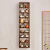 烧桐木多宝格博古架新中式 茶具收纳置物架实木墙上茶壶盖碗展示架