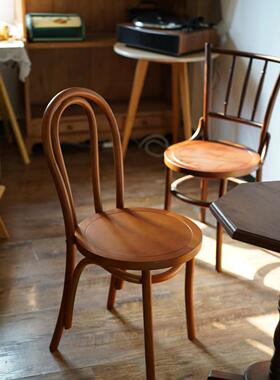 覆古实木餐椅斯堪的纳维亚中世纪咖啡馆餐厅椅子Snetic覆古家背椅