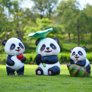 户外玻璃钢卡通熊猫摆件幼儿园公园熊猫雕塑售楼部草坪玻璃钢熊猫