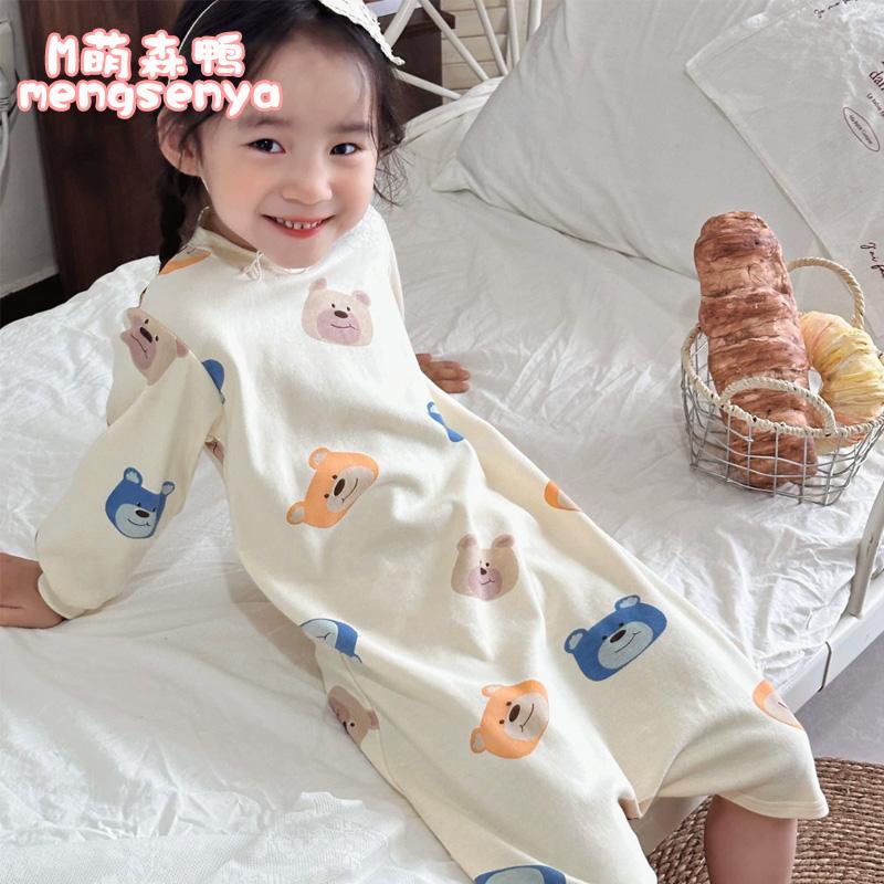 萌森鸭中小童秋冬睡裙居家服睡袍男女童睡衣
