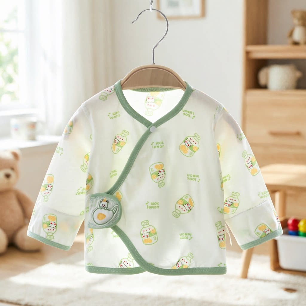 新生婴儿纯棉长袖半背衣夏季薄款碎花系带搭扣上衣宝宝婴儿A类