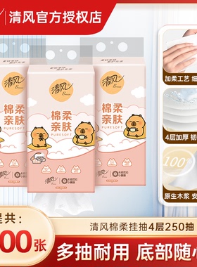 清风卡皮巴拉悬挂式抽纸4层250抽10提挂抽擦手纸面巾纸家庭实惠装