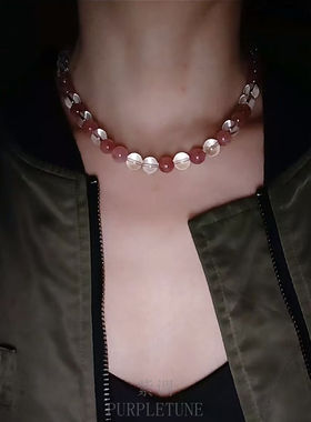 PURPLETUNE/紫调天然白水晶草莓晶项链