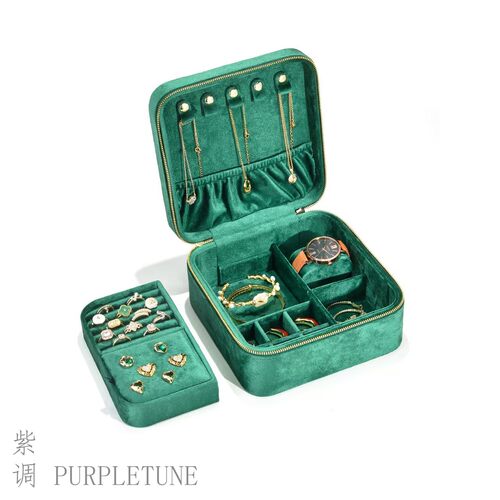 PURPLETUNE/紫调高级感天鹅绒双层黄金珠宝首饰收纳盒防氧化磨损