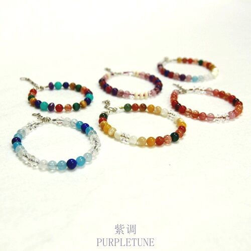 PURPLETUNE/紫调原创多宝彩色渐变天然水晶糖豆手链多巴胺925纯银