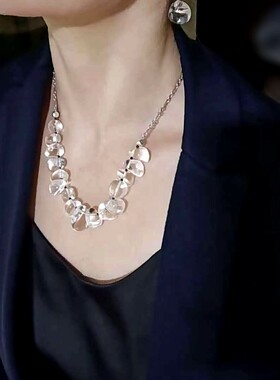 PURPLETUNE/紫调原创设计天然白水晶不规则银项链可调节 自然通透