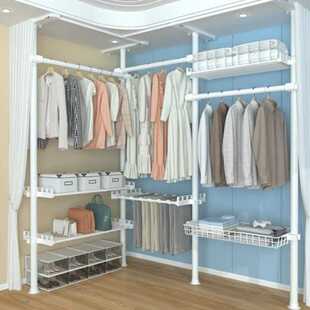 隔断屏风顶天立地免打孔可伸缩挂衣架落地卧室出租屋晾衣架隔断帘