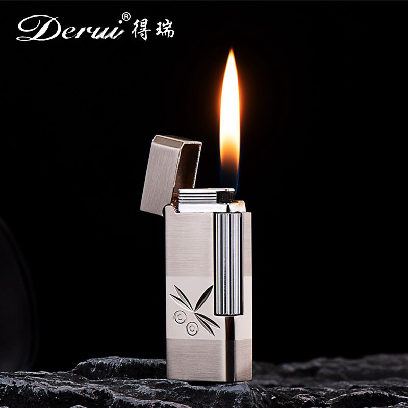 得瑞正品充气打火机窄款侧滑点火蜻蜓雕刻砂轮防风打火机商务礼品
