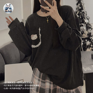 春季青年棉质圆领套头上衣卡通休闲风宽松棉质女款睡衣家居服套装