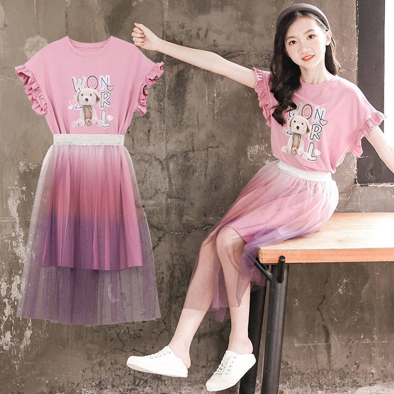 女童纱裙连衣裙长款夏季套装纯棉t恤裙子女孩短袖两件套过膝长裙,童装/婴儿装/亲子装,连衣裙,淘宝优惠券,粉丝福利购,淘宝优惠卷