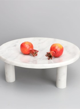 新中式大理石圆形黑色果盘托盘摆件样板房售楼部卧室书房客厅饰品