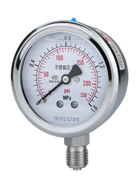 YN60BF不锈钢耐震径向压力表60mm油水气液真空表M14*1.5 1/4