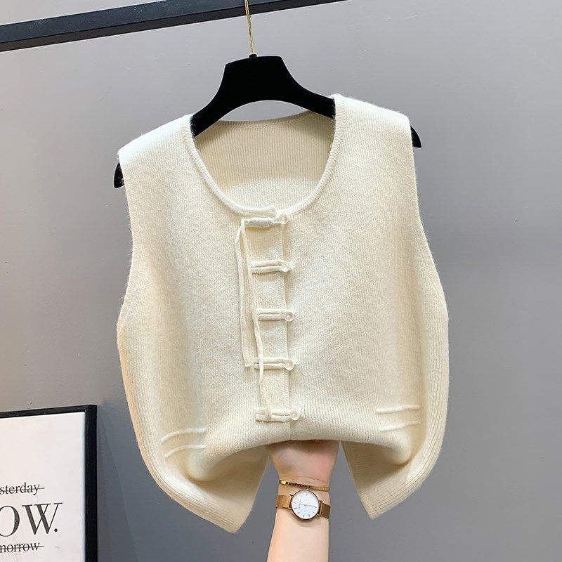 2024年新中式国风洋气针织衫马甲背心内搭外穿红色盘扣上衣女装潮