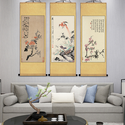 张大千兰花名家挂画装饰画卷轴卧室挂画景区卷轴花鸟字画丝绸礼品