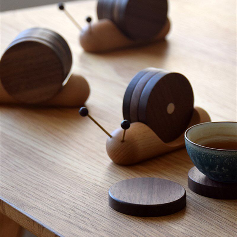 北美黑胡桃木卡通文化创意蜗牛茶桌杯垫茶道实木隔热垫木茶垫日式