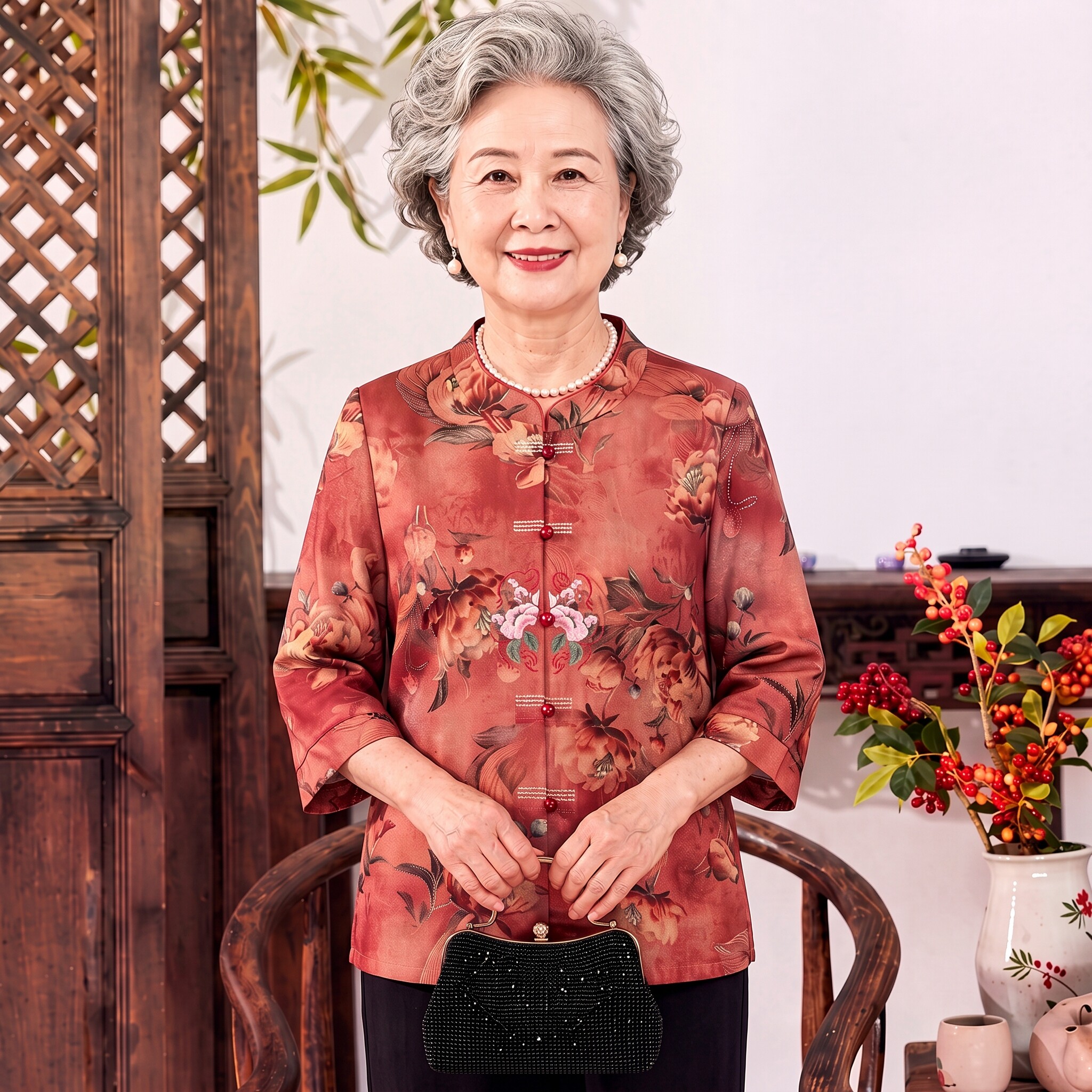 ชุดสูทเสื้อเชิ้ตฤดูร้อนสำหรับสตรีวัยกลางคนและผู้สูงอายุ เสื้อเชิ้ตของคุณยาย เสื้อผ้าสำหรับคุณแม่ สไตล์จีนที่ทันสมัย แบบบาง เสื้อผ้าสำหรับสุภาพสตรีวัยชรา