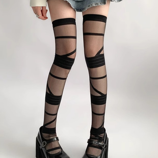 希琳长筒丝袜夏季薄款绷带性感jk黑丝亚文化过膝袜白色纯欲袜子女