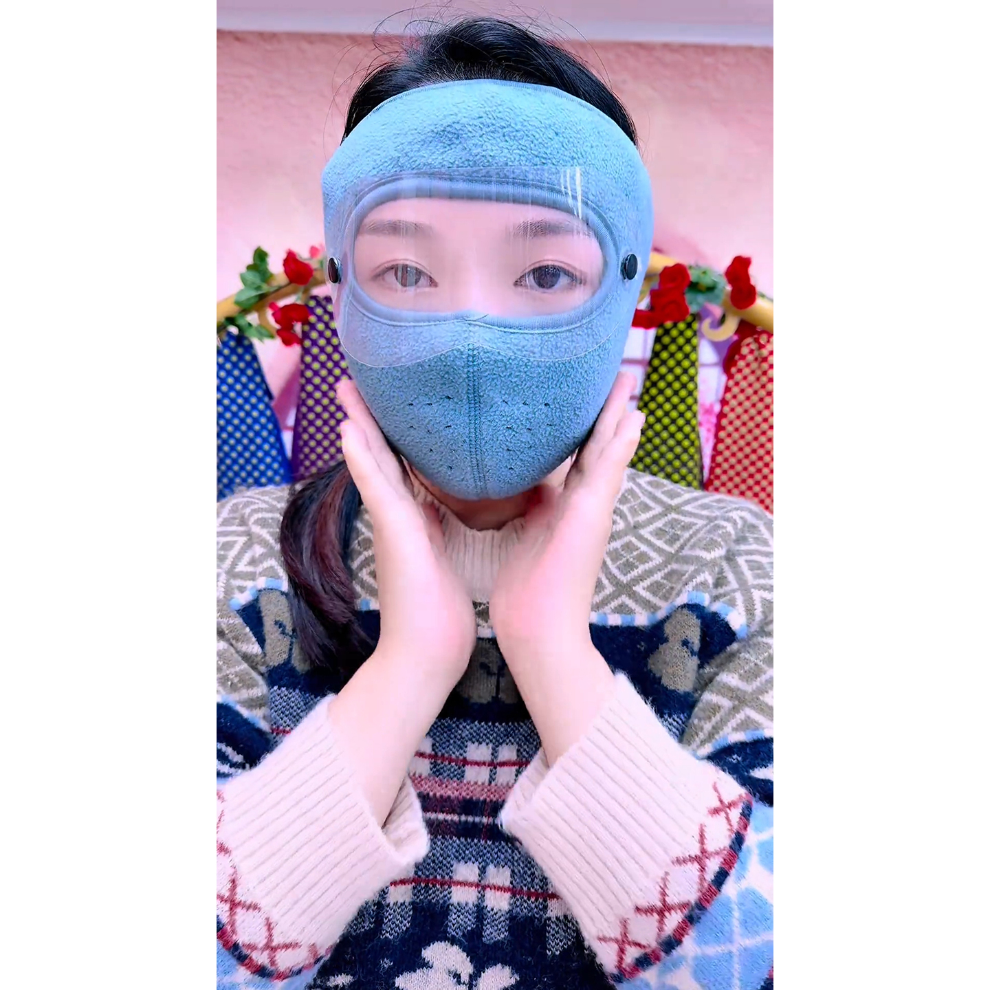 秋冬加绒加厚防寒防冻保暖户外骑行护耳护颈护脖防风防尘面罩网红