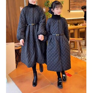 女童冬季长款棉衣连衣裙中大童赫本风韩版网红加绒加厚过膝棉服