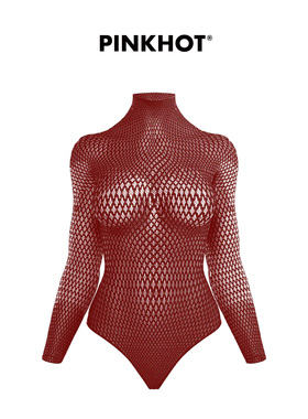 PINKHOT毒药V系列 钻纹网眼性感镂空连体衣安可拉红色 6008454