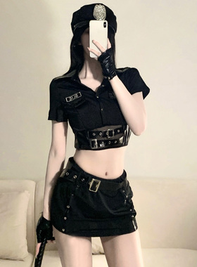 性感黑色万圣节OL秘书装cosplay机师装女警弹力空姐制服套装纯欲