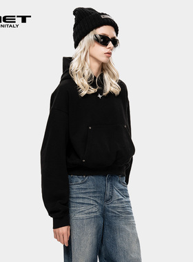MET initaly麦特美式复古短外套女秋季新款休闲百搭连帽卫衣
