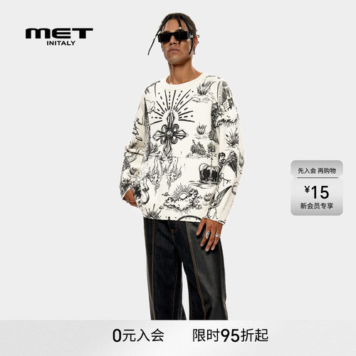 MET initaly麦特美式复古休闲圆领卫衣男早春新款百搭上衣