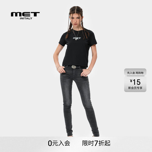 MET initaly美式街头风牛仔裤夏季新款流行百搭高腰小脚裤