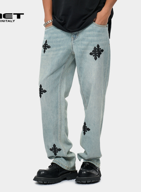 MET initaly麦特美式复古风高腰印花牛仔裤夏季新款潮牌裤子男