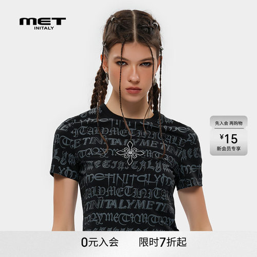 MET initaly字母印花潮牌百搭短款上衣女夏季休闲短袖T恤