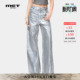 低腰显瘦直筒长裤 女早春新款 initaly复古银色阔腿牛仔裤 MET
