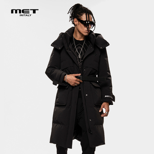 MET initaly麦特黑色长款连帽羽绒服男春季新款工装风保暖外套女