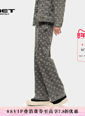 MET initaly麦特美式复古印花牛仔裤女秋季新款休闲百搭长裤