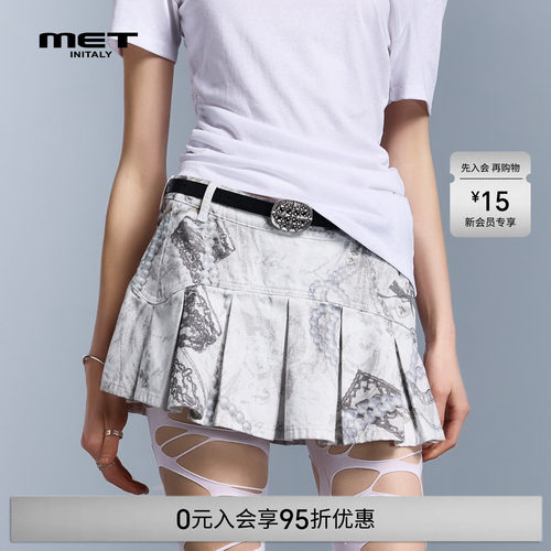 MET initaly夏季Y2K迷彩百褶半身裙女短裙个性印花褶皱裙高腰显瘦