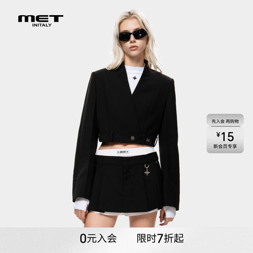 MET initaly麦特美式复古短外套女早春新款休闲百搭立领上衣
