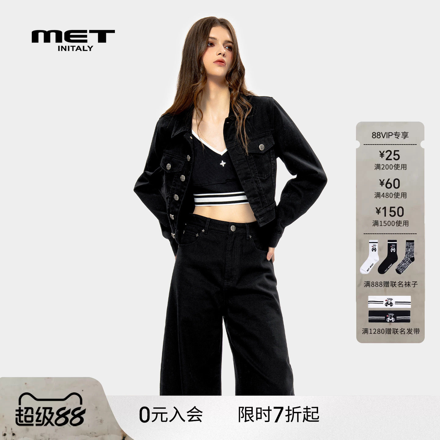 MET initaly麦特美式复古休闲牛仔外套女早春新款百搭上衣图片