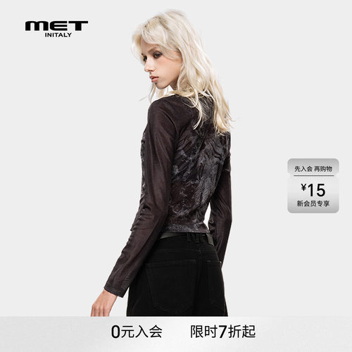 MET initaly麦特印花图案休闲百搭长袖打底衫女早春潮牌上衣