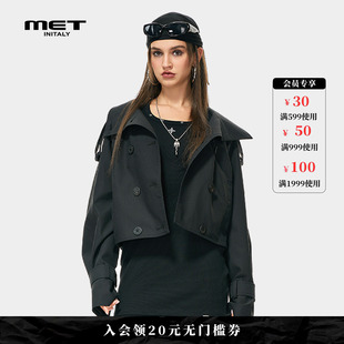 MET initaly酷飒风短款双排扣外套女春季新款翻领廓形夹克酷感
