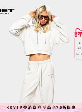 MET initaly麦特美式复古连帽短卫衣女秋季新款休闲百搭上衣