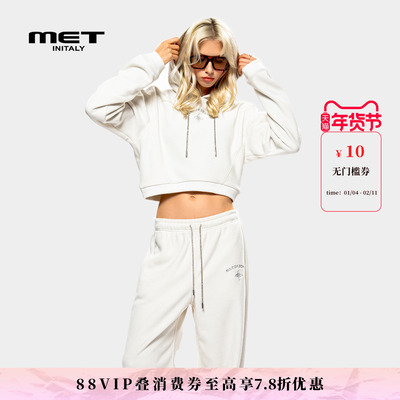 MET initaly麦特美式复古连帽短卫衣女秋季新款休闲百搭上衣
